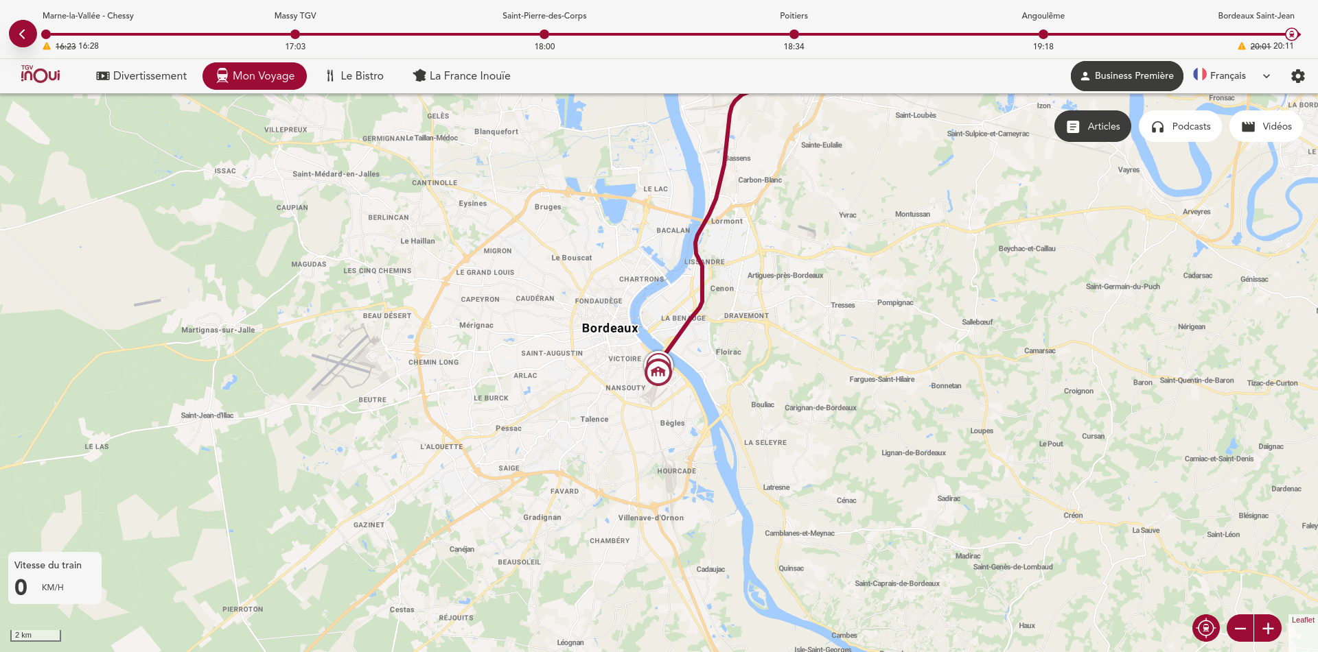 A screenshot from the on-board "My Journey" dashboard.