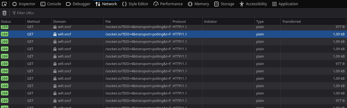A screenshot from the browser's network tab opened on the journey dashboard showing the repeating web requests.
