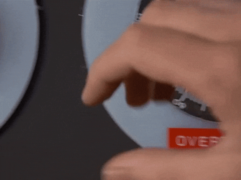 A GIF from back to the future showing a hand increasing a circular knob named 'Overdrive'